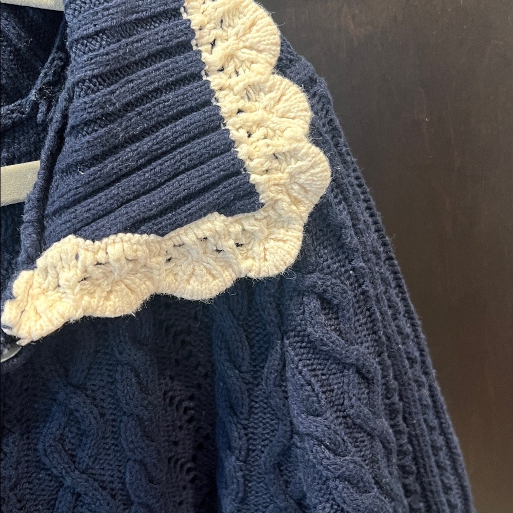 Jessica Simpson Navy Cable Knit Cardigan with Cream Collar EUC - Picture 2 of 6